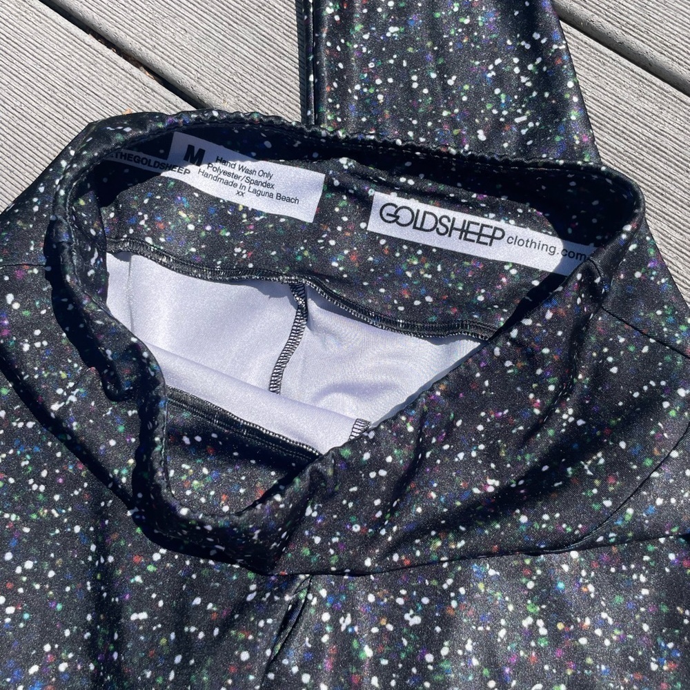 Goldsheep Leggings Galaxy Rainbow Dots Speckled Midnight Sparkle sz M - Picture 2 of 3